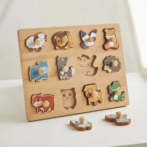 Wooden Montessori Educational Toys for Toddlers 1-3 Years Sensory Solid Wood Animal Veggie Fruit Peg Puzzle Board