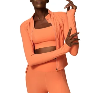 Chaqueta de yoga de manga larga ajustada para mujeres, chaqueta casual con cremallera, chaqueta para correr, ropa de fitness sin costuras