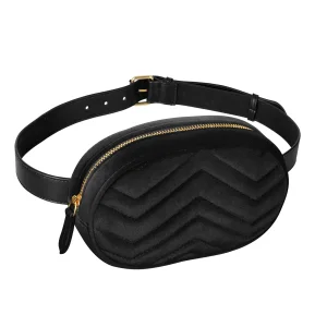 Mochila de cintura feminina em couro preto, mochila de cintura à prova d'água