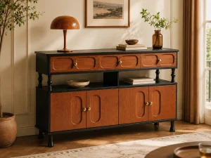 Mid Century Solid Wood Sideboard Buffet Cabinet