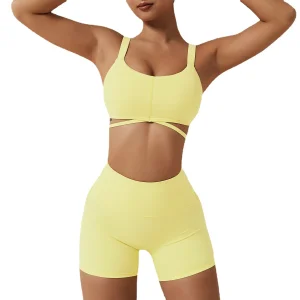 Ropa de yoga ecológica de secado rápido, pantalones cortos de gimnasio levantadores de cadera, traje de fitness para mujeres, ropa deportiva