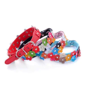 Popular Colorful Double Row Flower Decoration PU Material Pet Collar