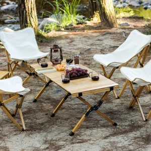 Folding Camping Bamboo Table Chair Set