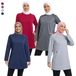 Modest Athletic for Women, Muslim Friendly Long Loose Top for Casual, Gym, Jogging, Autumn Spring Muslim Wear