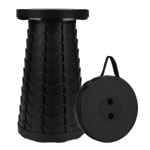 Outdoor Folding Chair Black Swivel Telescopic Camping Stool