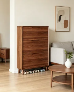 Home Entrance New Chinese Style Ultra-thin Tipping Modern Simple Narrow Solid Wood Frame Wall Mount Shoe Cabinet