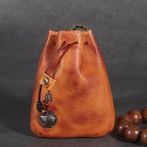 Vintage First Layer Cowhide Zipper Closure Waist Bag
