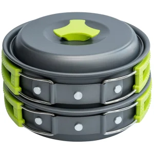 Hard Anodized Aluminum Camping Cookware Set Lightweight Outdoor Portable Pot Pan Kettle Mess Kit