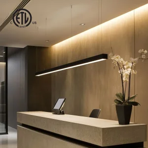 ETL Aluminum Office Suspended 20W-100W Linear LED Industrial Light Fixture With 5-Year Warranty IP44 Rated &amp; Dimmable