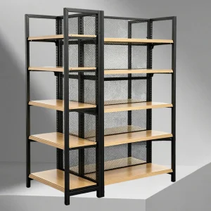 OEM Custom Steel and Wood Commercial Rack Shelving Supermarket Retail Stores Shelf Snack Double Sided Display Rack
