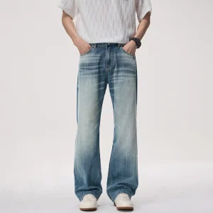 Moda de Tendência Hip Hop Urbana Premium Soft Gradiente Calça Larga Rasgada Jeans de Cintura Alta