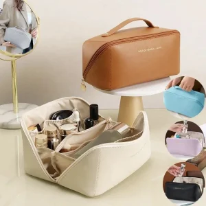 Bolsa de Maquillaje Impermeable Portátil de Cuero PU Neceser de Viaje Multifuncional para Cosméticos
