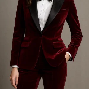 Red Wine Velvet Women’s Tuxedo Suit Set