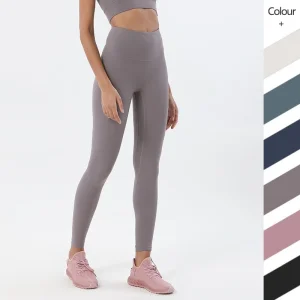 Mallas de entrenamiento nude de doble cara personalizadas, de cintura alta, con efecto de levantamiento de glúteos y sin costuras