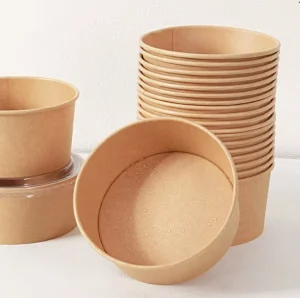 Disposable Single Wall Biodegradable Kraft Paper White Soup Bowl &amp; Lid With Recycled Materials For Takeout Food Packaging