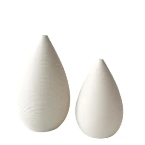 China Minimalist White Ceramic Vertical Striped Teardrop Vase Set Exporter, Company