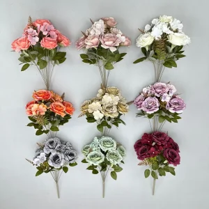 Wholesale High-End Artificial 9 Heads Roses Flowers for Wedding Backdrop Decoration