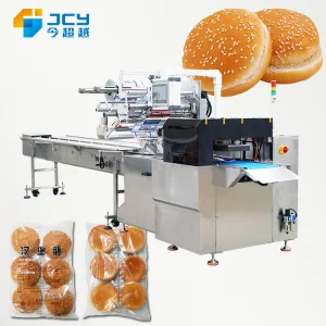 Horizontal Pillow Burger Bun Packing Machine Flow Pack Film Wrapping Sealing Line