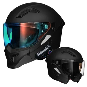 BYB/RNG Matte Black Carbon Motorcycle Helmet Cascos Para Motos Adult Full Face Modular Flip Up Helmet Motocross Helmet Sunscreen Mask Helmet DOT Approved