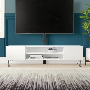 Modern Minimalist Style White Multicolor Wooden TV Stand with 2 Storage Drawers