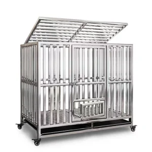 4 Wheels Durable Rust-proof Foldable Pet House Cat Dog Cage Stainless Steel Mobil Folding Pet Store Furniture for Indoor/Outdoor