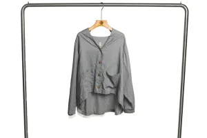 Blusa de Linho Feminina Cinza, Casaco, Vestuário, Vestidos, Blusa Feminina
