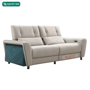 High Quality Cream Leather Electric Automatic Reclining Two Seater Sleeper Couch Sofa