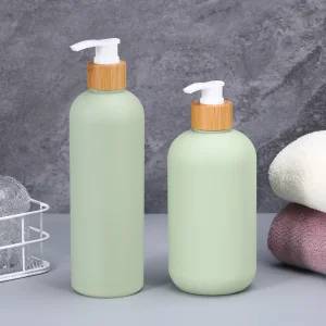 Refillable Luxury Body Lotion Shampoo And Conditioner Bottles Plastic With Bamboo Pump