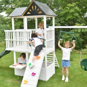 Medium Size Outdoor Wooden Play Set with Swing and Slide for Kids' Backyard Play Ground