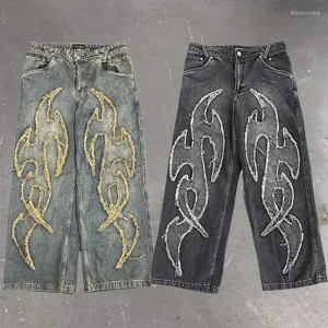 Y2K Jeans Masculinos Bordados Harajuku Hip Hop