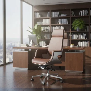 Izmir Workspace Choice Tan Leather Swivel High Back Office Chair