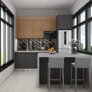 Small Kitchen Cabinet Modern Black and Wood Tone Pantry