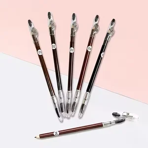 Wooden Eyebrow Dark Brown Waterproof Microblading Private Label Eyebrow Pencil With Brush Brow Pencil Permanent Makeup Supplies