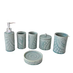 jiashun Bohemian Geometric - Textured Turquoise Ceramic 6 - Piece Bathroom Set | Artisanal Design JS21306 Exporters, Product