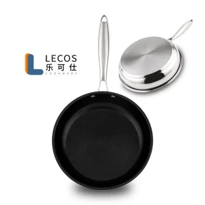 LECOS Wholesale Kitchen Cooking Omelet Frying Pan Set Non Stick Compatible Induction Frypan Stainless Steel Skillet
