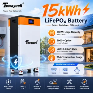 Tewaycell 15kWh 48V 314Ah LiFePO4 Home Energy Storage Battery All in One Mobile ESS with Wheels 6000+ Cycles