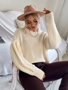 Autumn/Winter Hot Style Long Sleeve Knitted Women's Pure Color Thick Needle Loose Thermal Sweater