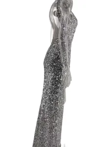 Vestido de Festa Longo Prateado Feminino com Costas Abertas, Moda Sexy para Mulheres