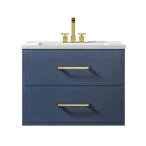 24" Wall Mountedblue Floating Bathroom Vanity with White Ceramic Sink