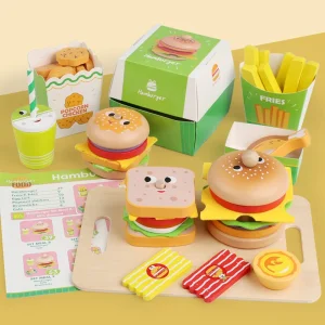 YD TOYS Eco-friendly Non-toxic Wooden Burger Sandwich Set