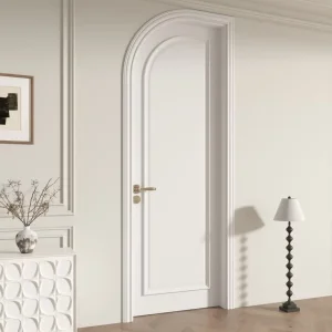 White Minimalist Arched Door, Solid Wood Composite Bathroom Door, Moisture-Proof and Wear-Resistant Factory Direct Supply