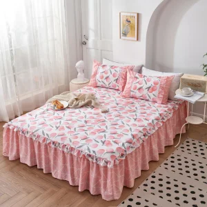 High Quality Floral Printed Bed Skirts Home Bedroom Non-Slip Mattress Cover Skirt Bedspreads