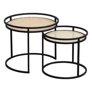 Mesa de Café Lateral com Rattan e Bambu
