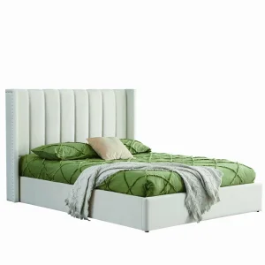 Cama blanca de cuero sintético