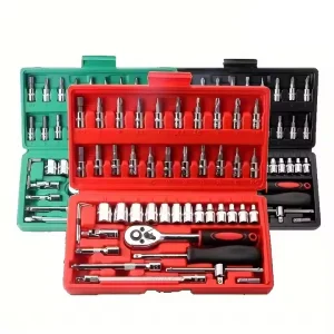 46pcs Carbon Steel Ratchet Wrench Socket Set Auto Repair Tool Kit Combination With Hard Case Hand-Power Source OEM Customizable