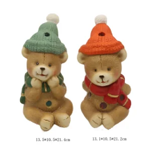 China Ceramic Bear Decorations with Sweaters and Star Hats – Set of 2 for Christmas HDFS7929 Supplier, Factories