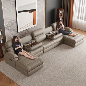 Conjunto de Sofá Reclinado em Couro Moderno para Sala de Estar, Sofá Seccional Ajustável, Móveis de Lounge com Cadeira Funcional em Movimento, Design Confortável