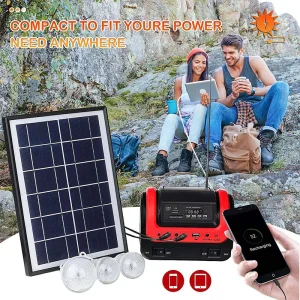 Sistema Pequeno Alimentado por Energia Solar com Rádio Bluetooth para Iluminação e Audição ao Ar Livre em Acampamentos