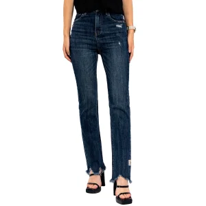 Women Wash Blue Design Cropped Raw Hem Skinny High Waist Jeans