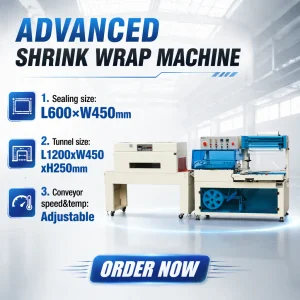 Fully Automatic L Bar POF Film Heat Shrink Film Packaging Wrapping Machine For Egg Tray, Case Box, Bottles